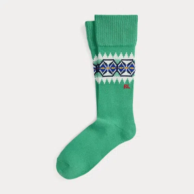 Ralph Lauren Fair Isle Knee Socks In Green