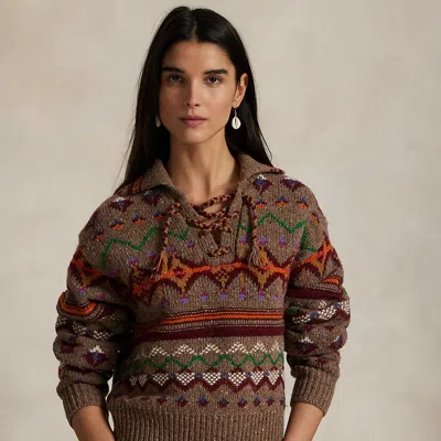 Ralph Lauren Fair Isle Lace-up Wool Sweater In Multi