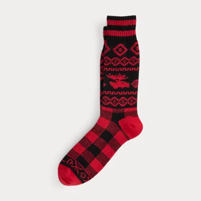 Ralph Lauren Fair Isle Wool-blend Boot Socks In Red