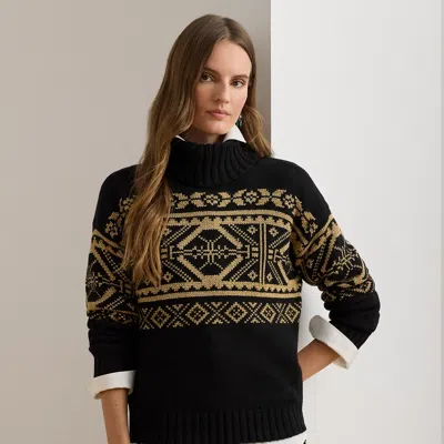 Ralph Lauren Fair Isle Wool-blend Turtleneck Sweater In Black