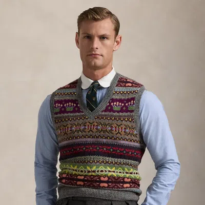 Ralph Lauren Fair Isle Wool Sweater Vest In Grey Combo