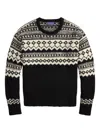 Ralph Lauren Fair Isle Cashmere Crewneck Sweater In Black