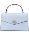 Ralph Lauren Farrah Crosshatch Leather Satchel In Cornflower Blue