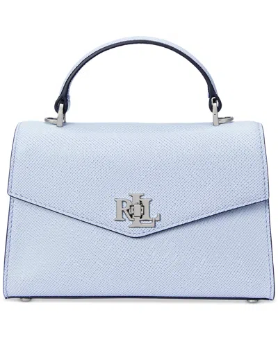 Ralph Lauren Farrah Crosshatch Leather Satchel In Cornflower Blue