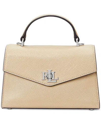 Ralph Lauren Farrah Crosshatch Leather Satchel In Sand Dune