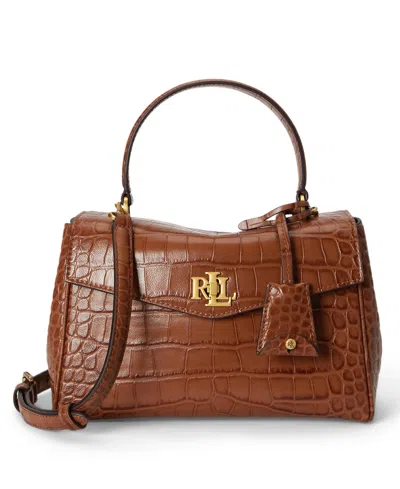 Ralph Lauren Farrah Embossed Small Soft Satchel Handbag In Brown