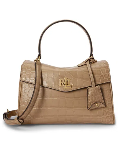 Ralph Lauren Farrah Embossed Small Soft Satchel Handbag In Brown