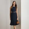 Ralph Lauren Women's Faux-leather-trim Georgette Dress In Blue