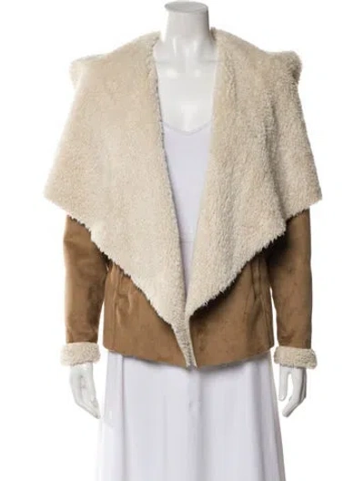 Pre-owned Ralph Lauren Faux Shearling Colorblock Pattern Coat In Neutral