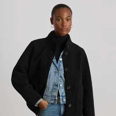 Ralph Lauren Faux-shearling Funnelneck Coat In Black