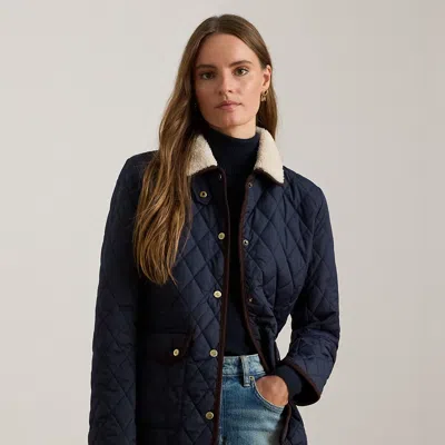 Ralph Lauren Faux-shearling-trim Quilted Jacket In Blue