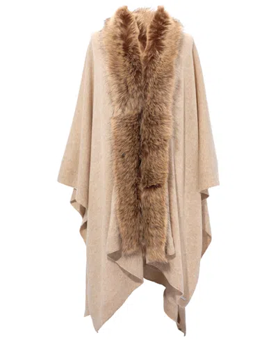 Ralph Lauren Faux Toscana Trim Knit Ruana In Brown