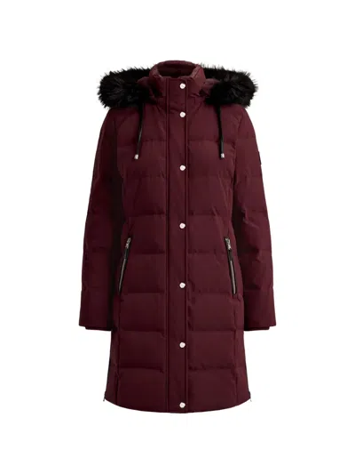 Ralph Lauren Faux-fur-trim Puffer Jacket In Burgundy