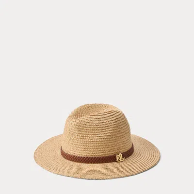 Ralph Lauren Faux-leather-trim Raffia Fedora In Natural In Neutral