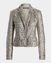 Ralph Lauren Fawn Mirrored Sequin Short Blazer Jacket In Gray