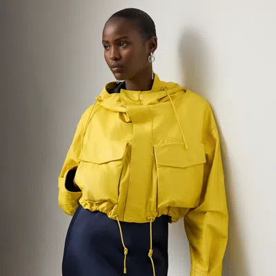 Ralph Lauren Ferra Calfskin Hooded Cropped Jacket In Yellow