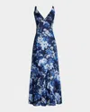 Ralph Lauren Ferra Ombre Floral Linen Voile Wrap Jumpsuit In Navy Multi