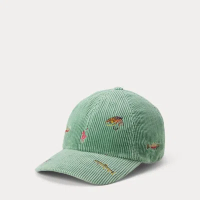 Ralph Lauren Kids' Fish-embroidered Corduroy Ball Cap In Faded Mint In Green
