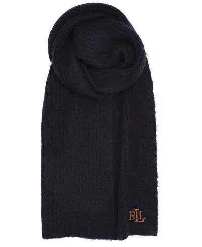 Ralph Lauren Fisherman Rib With Leather Logo Scarf In Blue