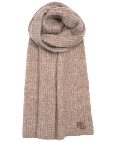 Ralph Lauren Fisherman Rib With Leather Logo Scarf In Brown