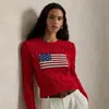 Ralph Lauren Flag Cable-knit Cotton Cropped Sweater In Red