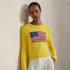Ralph Lauren Flag Cable-knit Cotton Cropped Sweater In Yellow
