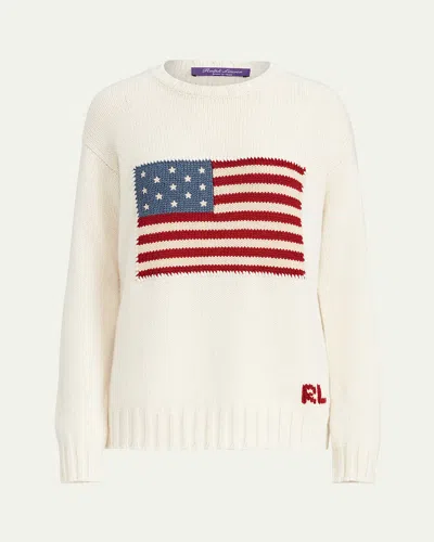 Ralph Lauren Flag Cashmere Crewneck Sweater In Cream