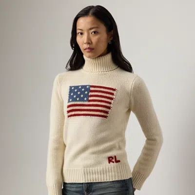 Ralph Lauren Flag Cashmere Turtleneck Sweater In Neutral
