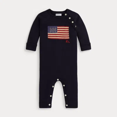 Ralph Lauren Babies'  Flag Cotton Coverall In Blue