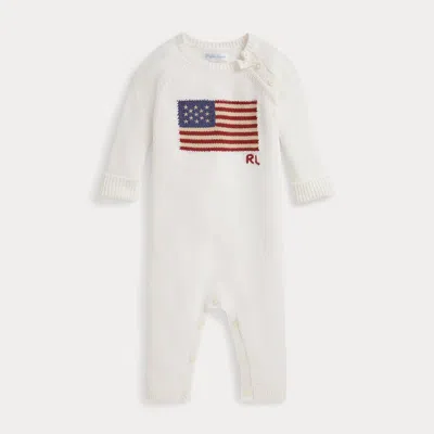 Ralph Lauren Babies' Flag Cotton Coverall In Nevis In White