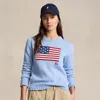 Polo Ralph Lauren Flag Cotton Crewneck Sweater In Light Blue