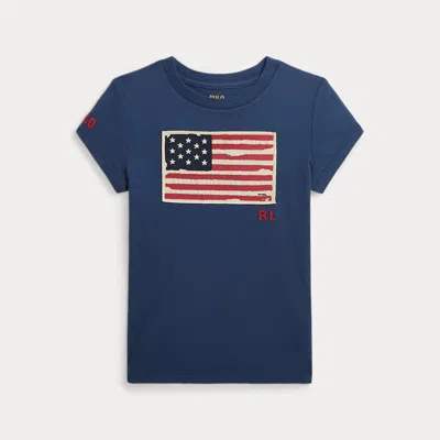 Ralph Lauren Kids' Flag Cotton Jersey T-shirt In Blue
