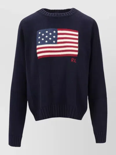 Polo Ralph Lauren Flag Cotton Crewneck Sweater Woman Sweater Navy Size S Cotton In Hunter Navy Multi
