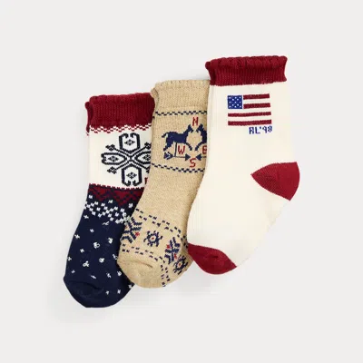 Ralph Lauren Babies'  Flag Crew Sock 3-pack In Multi