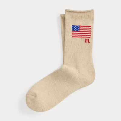 Ralph Lauren Flag Crew Socks In Neutral