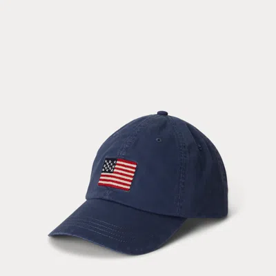 Ralph Lauren Flag-embroidered Twill Ball Cap In Blue