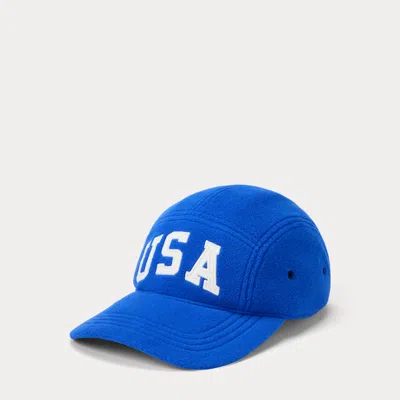 Ralph Lauren Flag Fleece Cap In Blue
