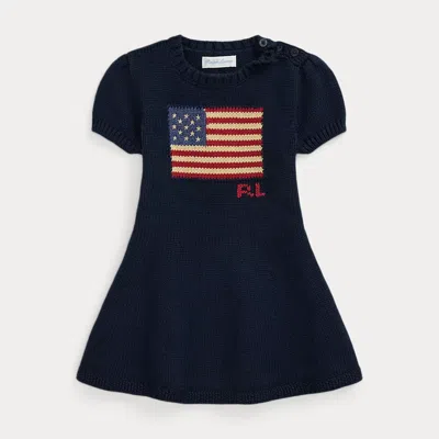 Ralph Lauren Babies' Flag-intarsia Cotton Sweater Dress In Hunter Navy