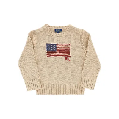 Ralph Lauren Flag Intarsia Cotton Sweater Kids In Neutral