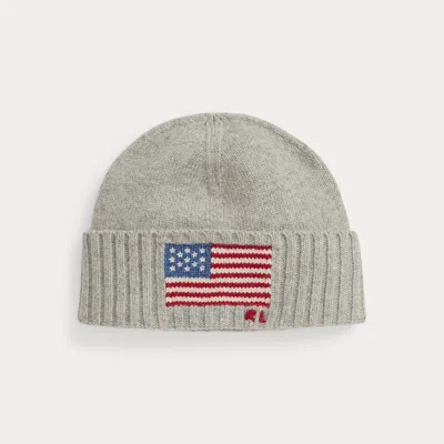 Ralph Lauren Flag-intarsia Wool-blend Beanie In Gray
