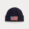 Ralph Lauren Flag-intarsia Wool-blend Beanie In Blue