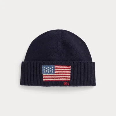 Ralph Lauren Flag-intarsia Wool-blend Beanie In Blue