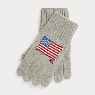 Ralph Lauren Flag-intarsia Wool-blend Touch Gloves In Gray