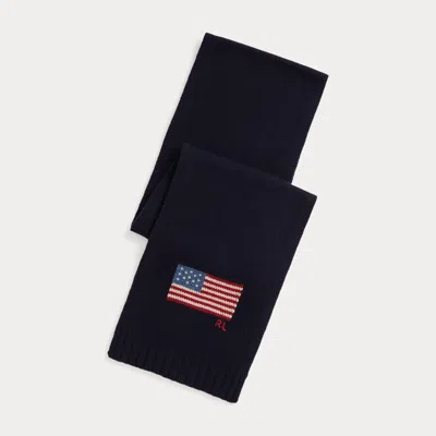Ralph Lauren Flag Knit Wool-blend Scarf In Blue