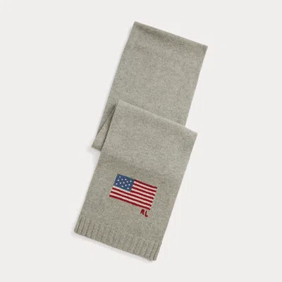 Ralph Lauren Flag Knit Wool-blend Scarf In Gray