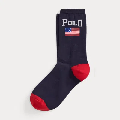 Polo Ralph Lauren Flag Logo Crew Socks In Navy In Blue