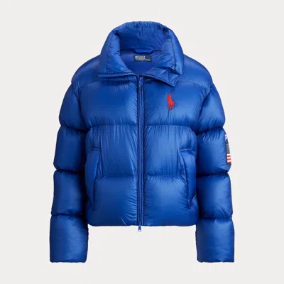 Ralph Lauren Flag Mid-weight Down Puffer Jacket In Blue