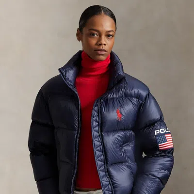 Ralph Lauren Flag Mid-weight Down Puffer Jacket In Blue
