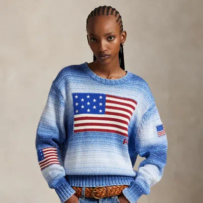Ralph Lauren Flag Ombré Cotton Sweater In Blue