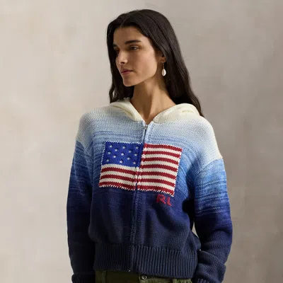 Ralph Lauren Flag Ombré Cotton Zip Hoodie In Blue